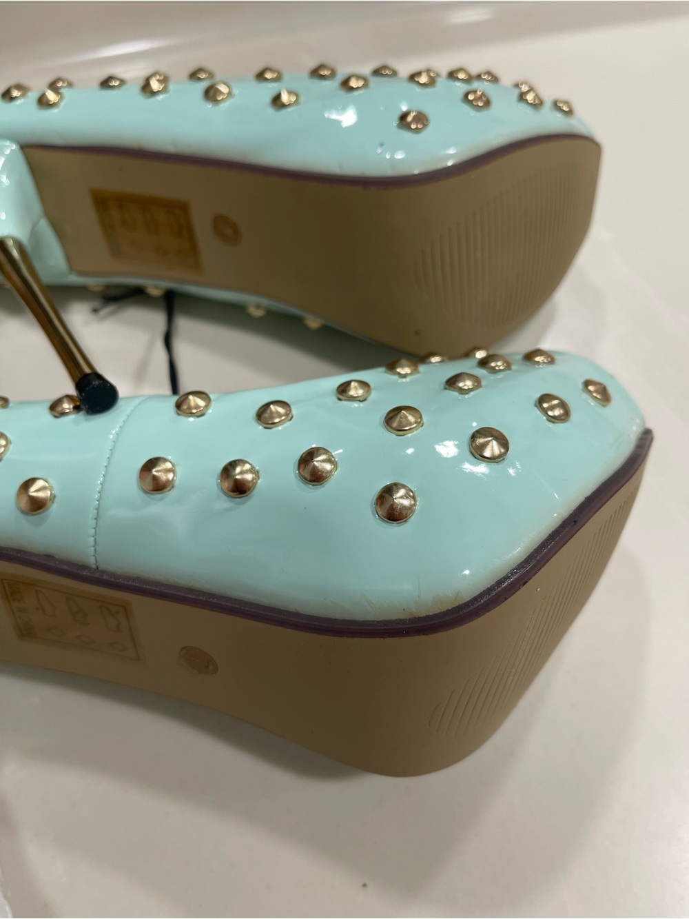 Wet Seal Mint Green Studded High Heel Pumps with Gold Accents - Picture 7 of 11
